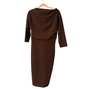 Badgley Mischka Black 3/4 Sleeve Draped Back Midi Dress Size M Cocktail Office